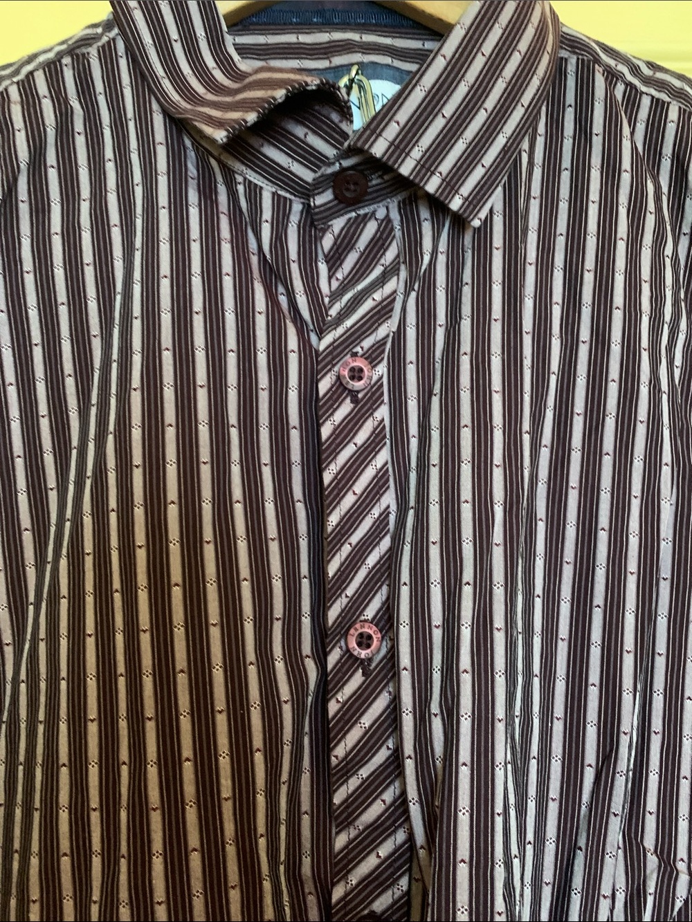 John Lennon Maroon Striped Button-Up Shirt Hearts Embroidered Logos